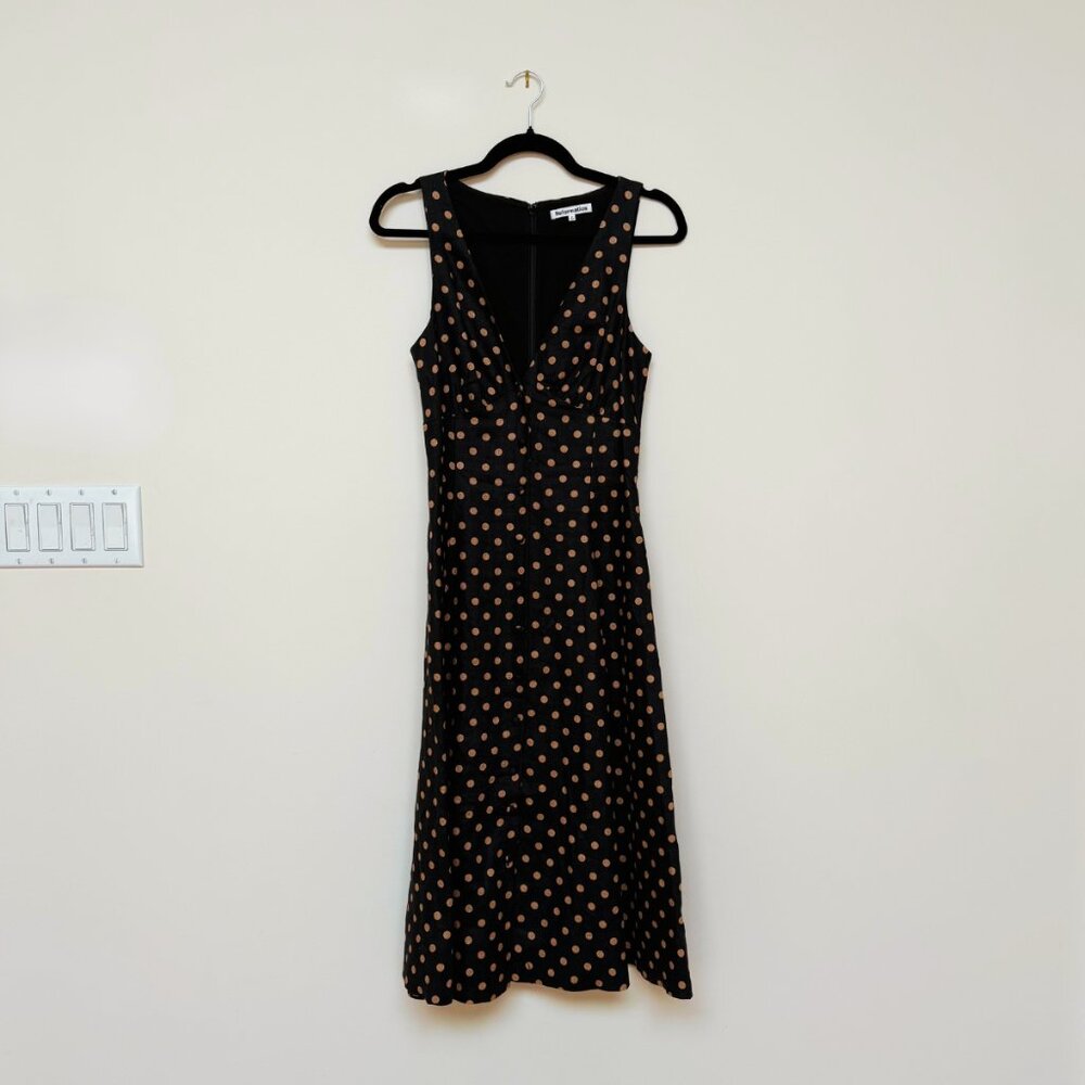 Reformation Linen Midi Dress Black Polka Dot Size 2